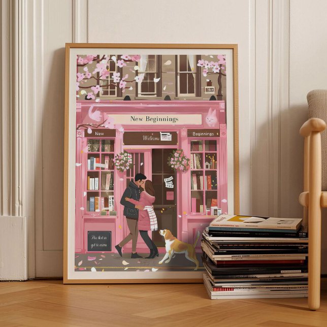 Kirsebärsblomstermönstrad bokhandelstryck Kaffeuts Poster (Skapare uppladdad)