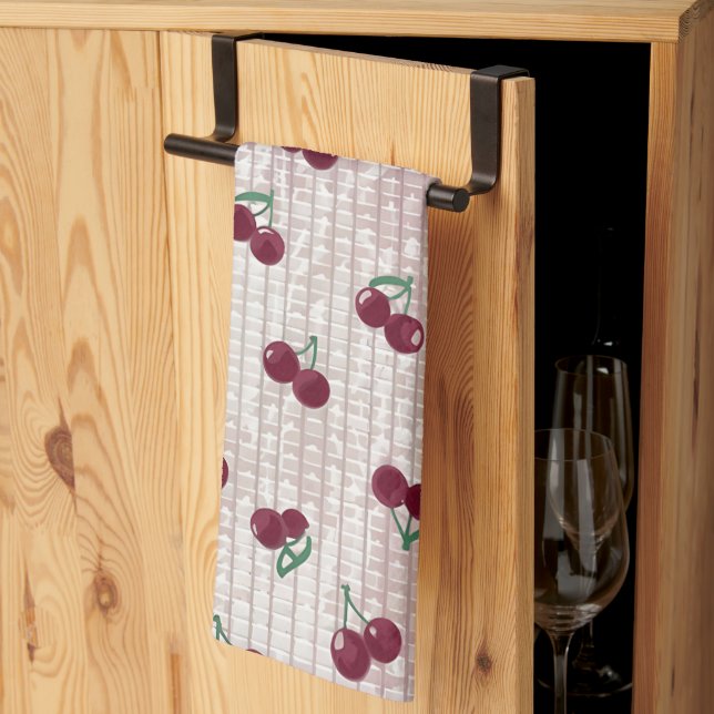 Kirsebärsvirkad filtillustration – Pastellrosa  Kökshandduk (Thirds Fold)