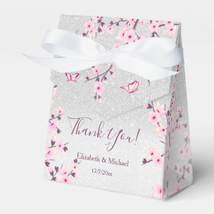 Kirskt blossom Rosa Silver Glitter Anpassad Bröllo Presentaskar