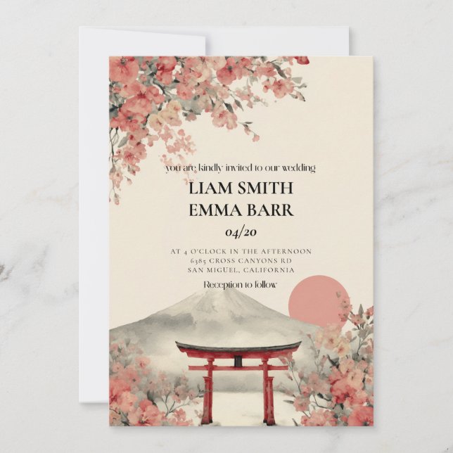 Kirsktomss Japan Sakura Bröllopsinbjudan Inbjudningar (Framsida)