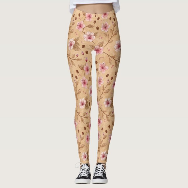 Kirssebärsblom Coffee Cozy Mönster (5) Leggings (Framsida)