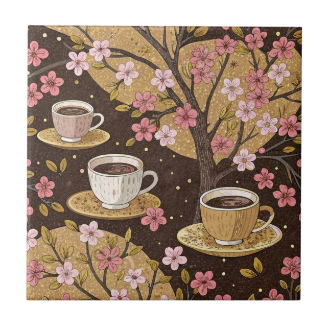 Kirssebärsblom-Kaffekrymp Mönster (8) Kakelplatta (Framsidan)