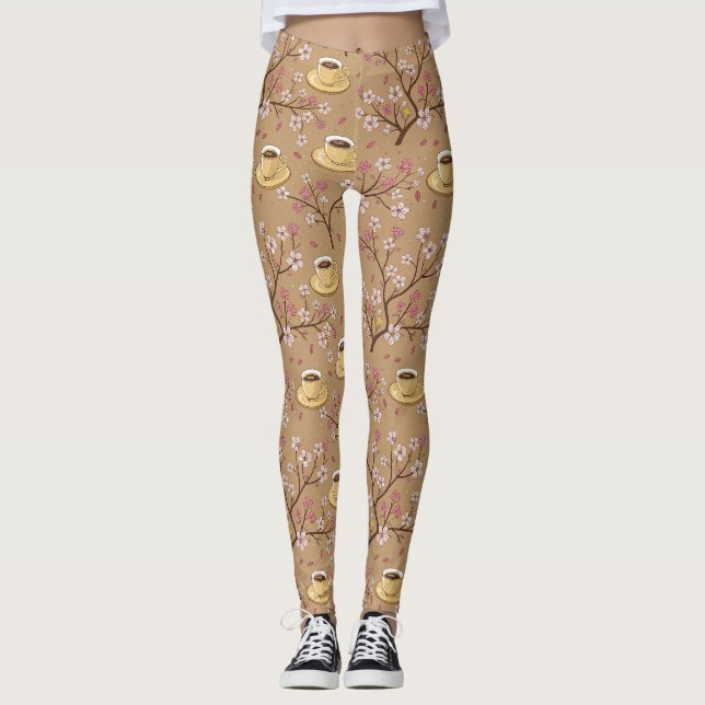 Kirsseblom-Kaffekryssmönster (1) Leggings (Framsida)