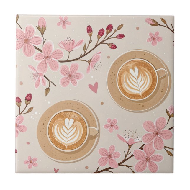 Kirsseblomster Kaffeefiltigt Mönster (7) Kakelplatta (Framsidan)