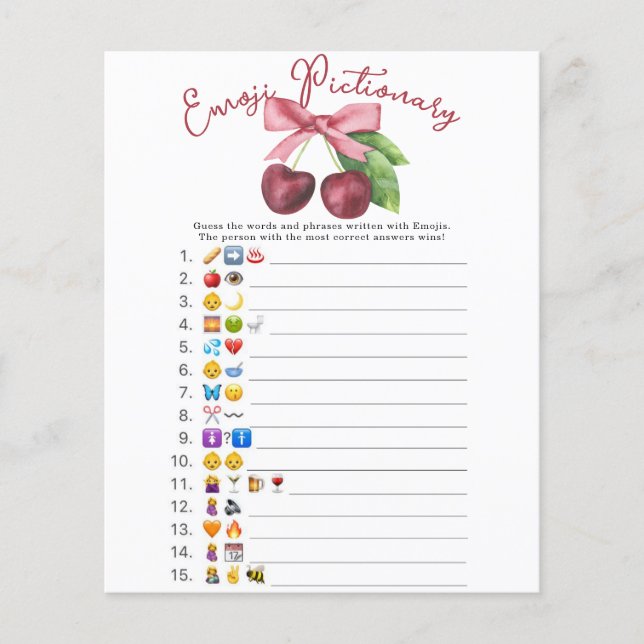 Kirsxbåge baby shower Emoji Pictionary spel  (Framsida)