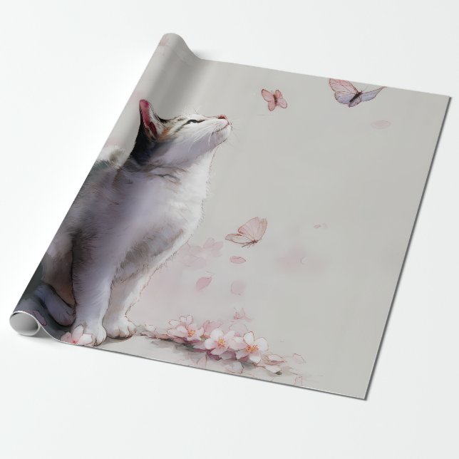 Kishörnskatt och fjärilar (13) presentpapper (Utrullad)