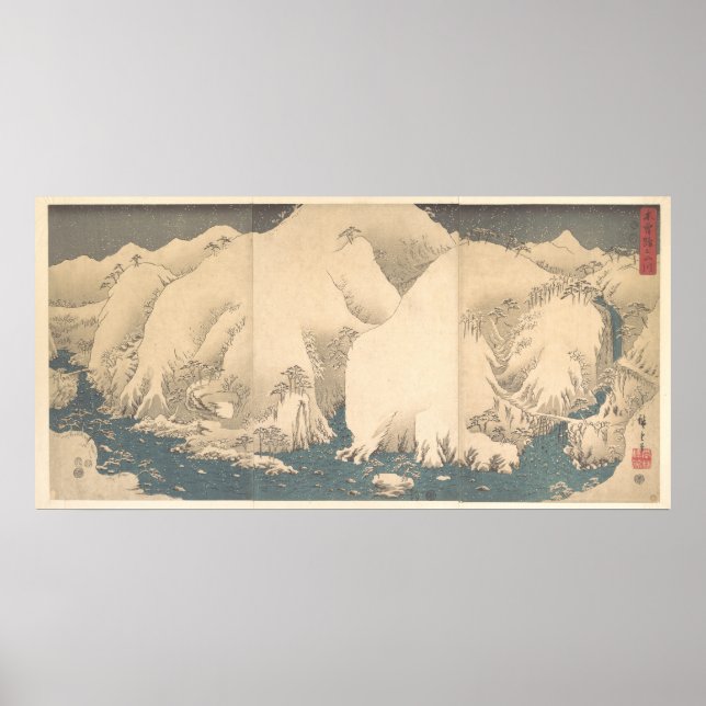 "Kiso-bergen i Snö" av Utagawa Hiroshige Poster (Framsidan)