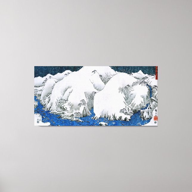 Kiso Road Snowstorm Hiroshige japansk fin konst Canvastryck (Framsida)