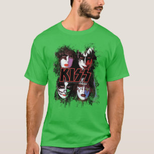 KISS Band Alla Medlemmars Ansikten borste effekt T Shirt
