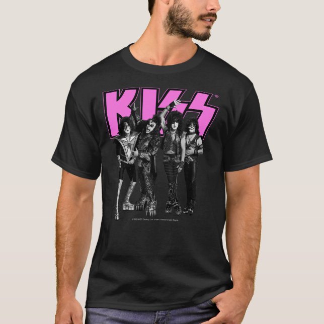 KISS ® Band - Rosa, svartvitt, Cl T Shirt (Framsida)