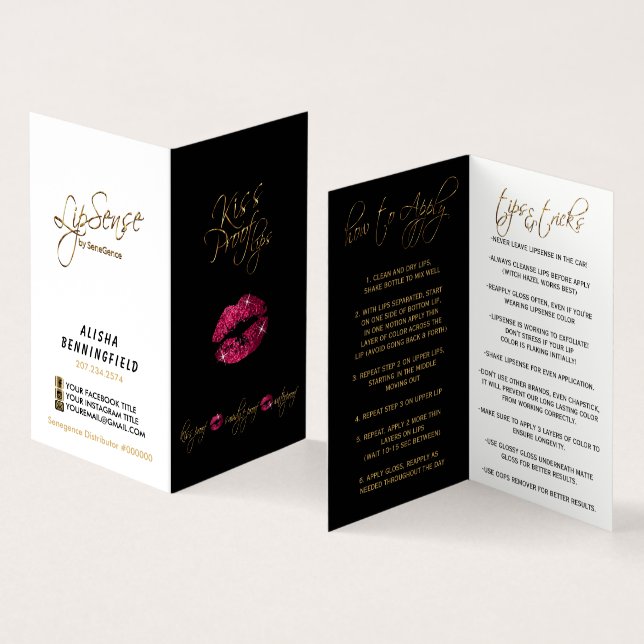 Kiss-bevis för Shock rosa Läppar och svarta instru Visitkort (In- och utsida)