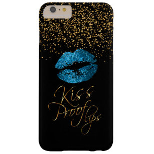 Kiss-bevis med Guld-konfetti och blå Läppar Barely There iPhone 6 Plus Fodral