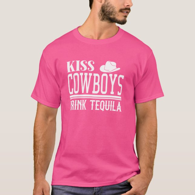 Kiss Cowboys och Drink Tequila Shirt, Women Cowboy T Shirt (Framsida)