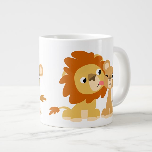 Kiss: Cute Tecknad Lejon Couple Jumbo Mugg (Framsida höger)