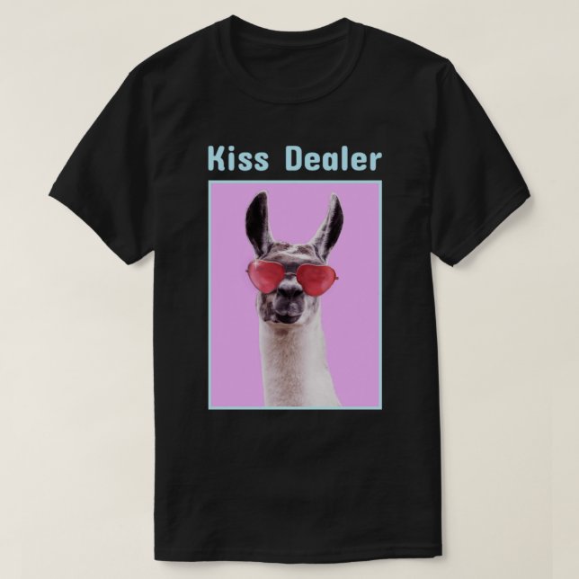 Kiss Dealer Llama med hjärtglasögon T Shirt (Design framsida)