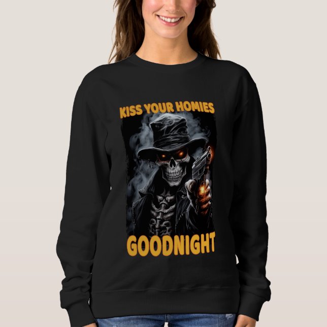Kiss Din Homies Goodnight Cringe Skeleton T Shirt (Framsida)