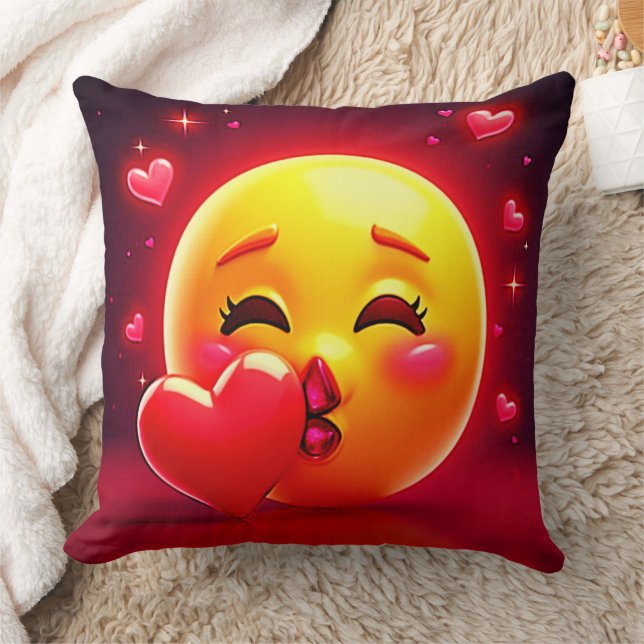 Kiss Emoji: Love and Hearts Art Kudde (Filt)