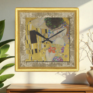 Kiss, Gustav Klimt, Framed Canvas Fyrkantig Klocka