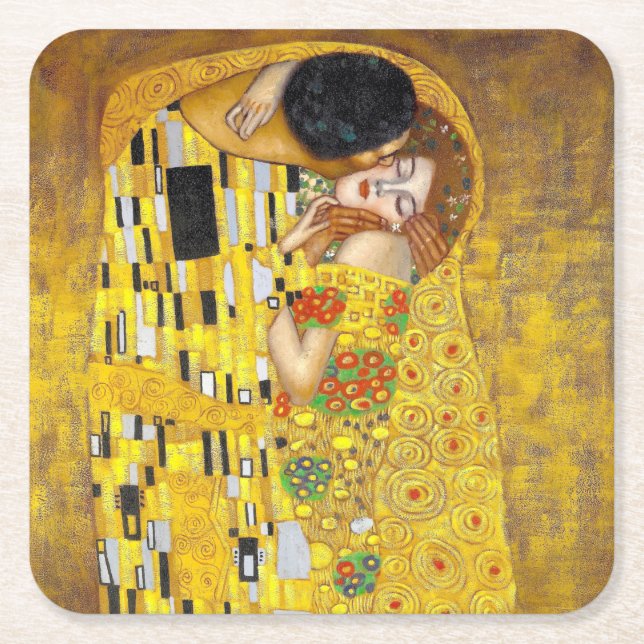  Kiss - Gustav Klimt   Underlägg Papper Kvadrat (Framsidan)