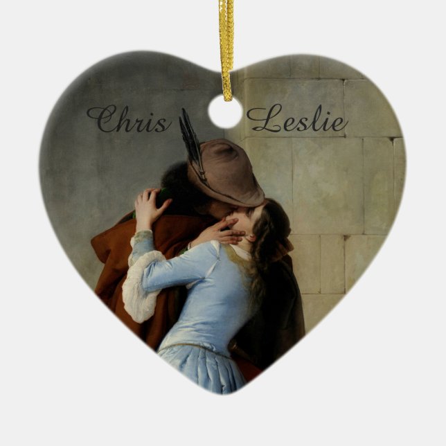 Kiss/Il Bacio personligt bröllp Julgransprydnad Keramik (Framsidan)