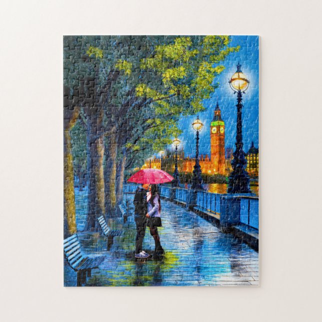 Kiss in the Rain - London Big Ben Jigszle Puzzle Pussel (Vertikal)