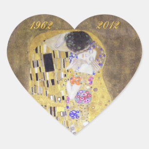 Kiss Klimt Golden Bröllop-årsdagen Heart S Hjärtformat Klistermärke
