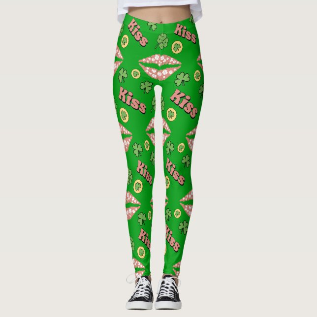 Kiss Klöver Läppar Shamrock St patricks day Leggin Leggings (Framsida)