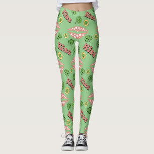 Kiss Klöver Läppar St. Patrick's Day Sage Leggings