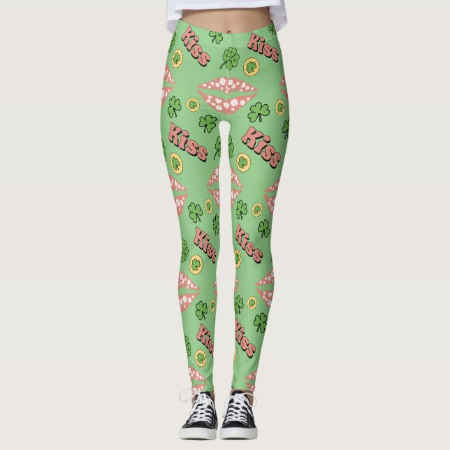 Kiss Klöver Läppar St. Patrick's Day Sage Leggings (Framsida)