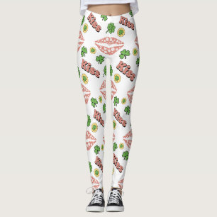 Kiss Klöver Läppar St. Patrick's Day White Legings Leggings