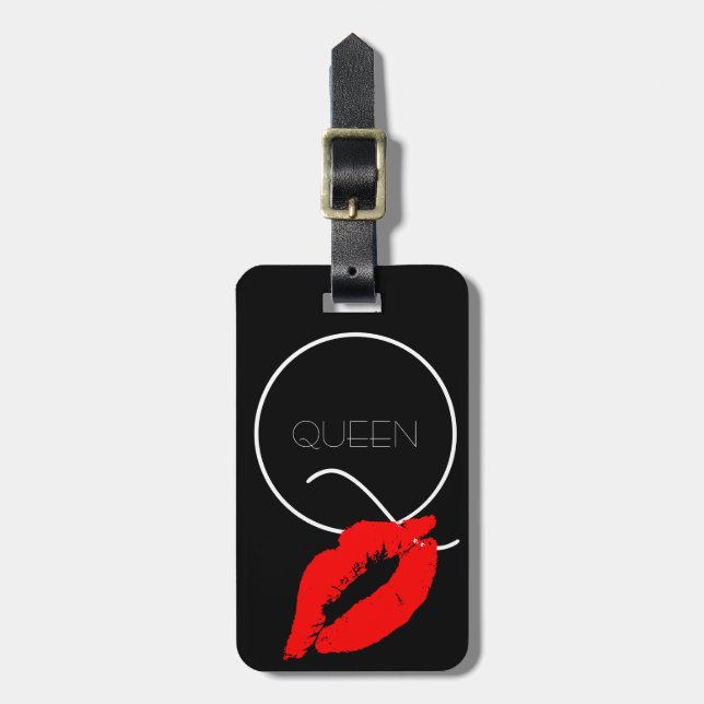 Kiss Läppar Black Red Lipstick Queen Monogram Bagagebricka (Vertikal Framsida)