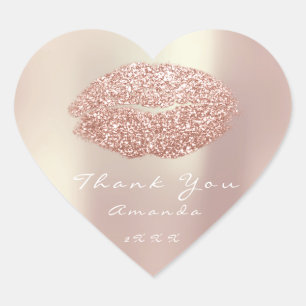 Kiss Läppar Glitter Heart Makeup 16:e Tack Namn Hjärtformat Klistermärke