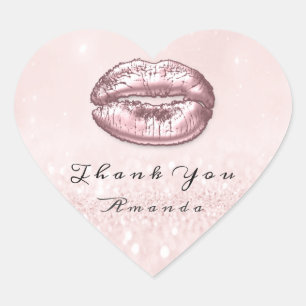 Kiss Läppar Glitter Rosa Heart Makeup Möhippa Tack Hjärtformat Klistermärke