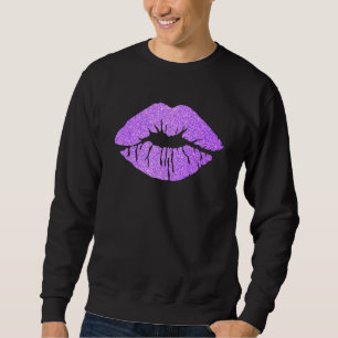 Kiss Läppar Lila Läppar Lila Lipstick Purp Lång Ärmad Tröja