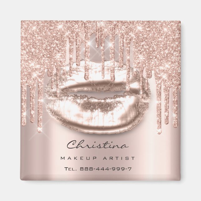 Kiss Läppar Makeup Artist Glitter Drips Sparkly Lu Magnet (Framsidan)