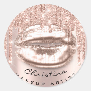 Kiss Läppar Makeup Artist Glitter Drips Sparkly Na Runt Klistermärke