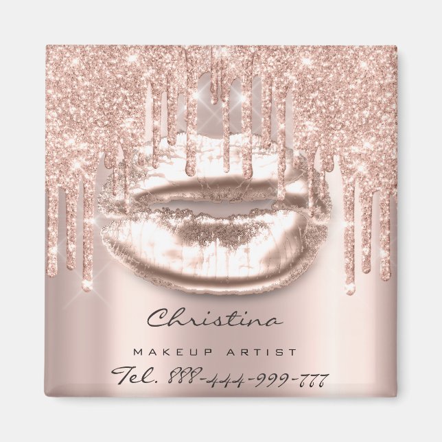 Kiss Läppar Makeup Artist Glitter Drips Sparkly Te Magnet (Framsidan)