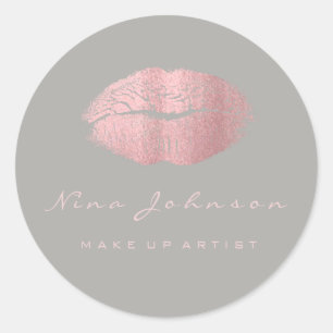 Kiss Läppar Makeup Beauty Grått Rosa ros Lipstik Runt Klistermärke