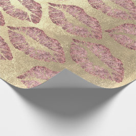 Kiss Läppar Makeup Ro Guld Rosa Glitter Grungy Presentpapper