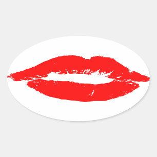 Kiss Läppar Red Lipstick Kärlek Passion Valentin Ovalt Klistermärke