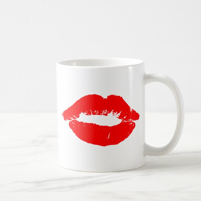 Kiss Läppar Red Lipstick Kärlek Passion Valentine Kaffemugg (Höger)