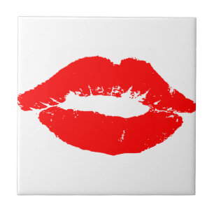 Kiss Läppar Red Lipstick Kärlek Passion Valentine Kakelplatta