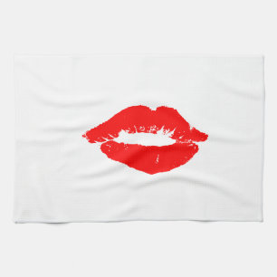 Kiss Läppar Red Lipstick Kärlek Passion Valentine Kökshandduk