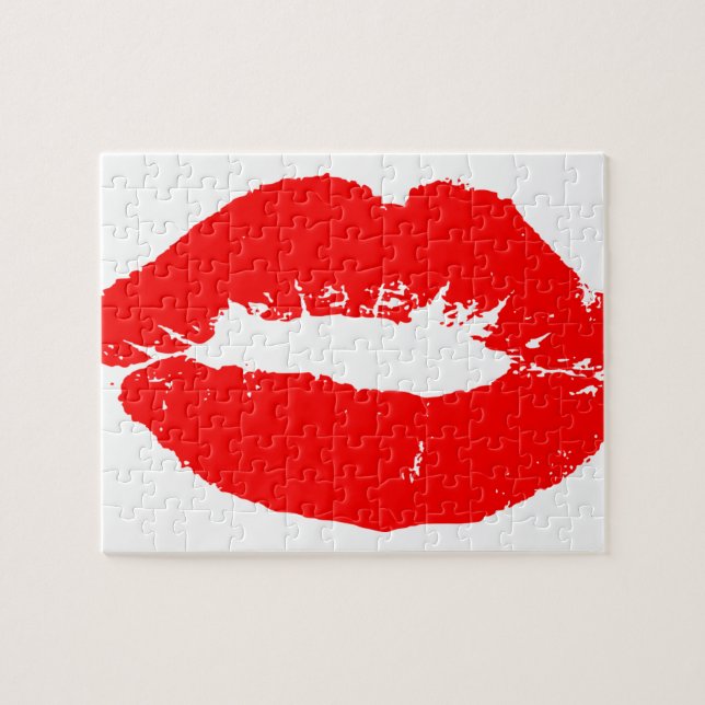 Kiss Läppar Red Lipstick Kärlek Passion Valentine Pussel (Horisontell)