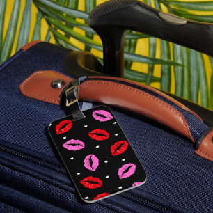 Kiss Läppar Rosa and Red, Hearts Luggage Tag BLK Bagagebricka
