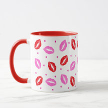 Kiss Läppar Rosa och Red, Heart Ceramic Mugg