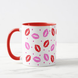 Kiss Läppar Rosa och Red, Heart Ceramic Mugg