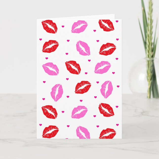 Kiss Läppar Rosa Red Hearts Hälsning Carfd Helgkort (Framsida)