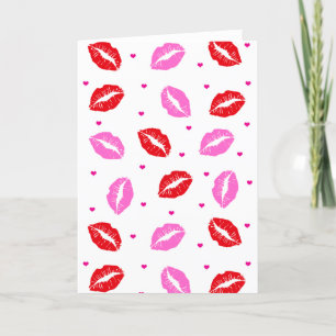 Kiss Läppar Rosa Red Hearts Hälsning Carfd Helgkort