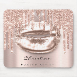 Kiss Läppar Rosa ros Guld Makeup Glitter Musmatta